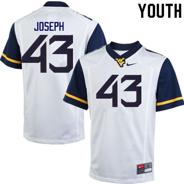 Youth #43 Drew Joseph West Virginia Mountaineers College Football Jerseys Sale-White - Click Image to Close